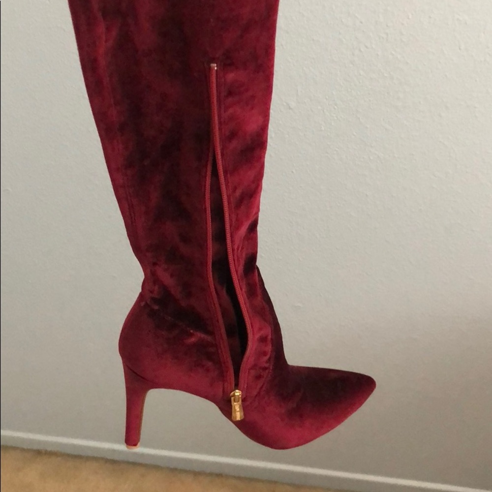 Velvet maroon thigh high boots. Size 9